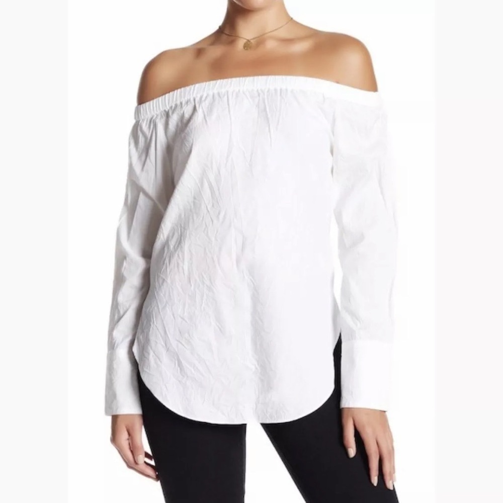 Rag & Bone White Off The Shoulder Button Side Blouse Long Sleeve Cotton XS